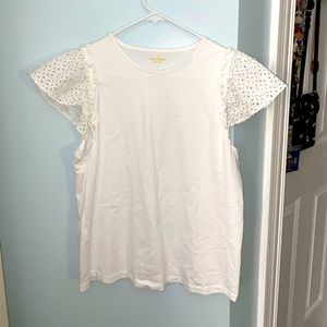 Kate Spade white ruffled sleeve tee